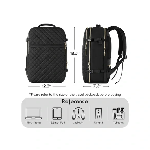 NWT- Travel Carry On Backpack in Black - Picture 5 of 12